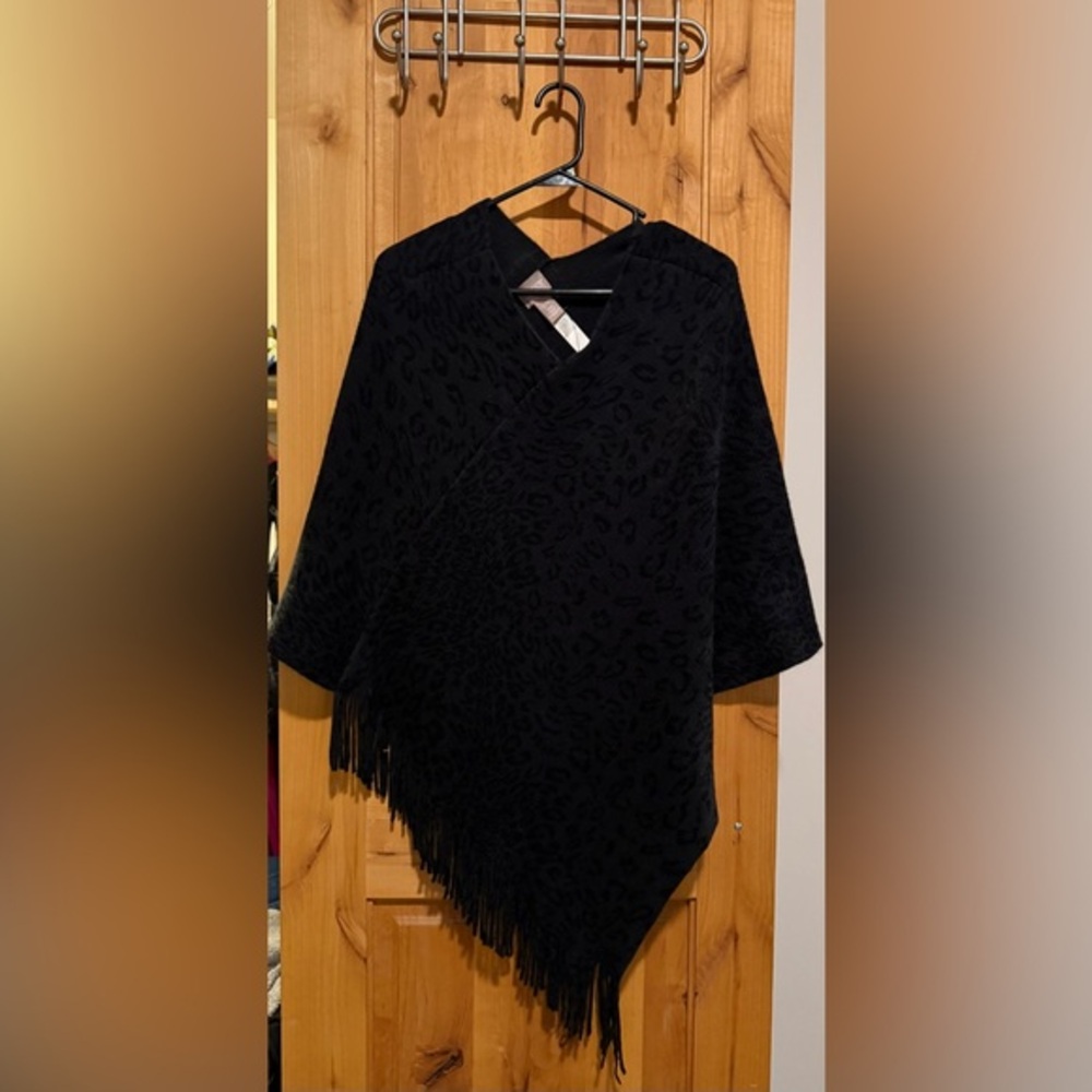 Chico’s Black Women's Fringe Poncho Sweater